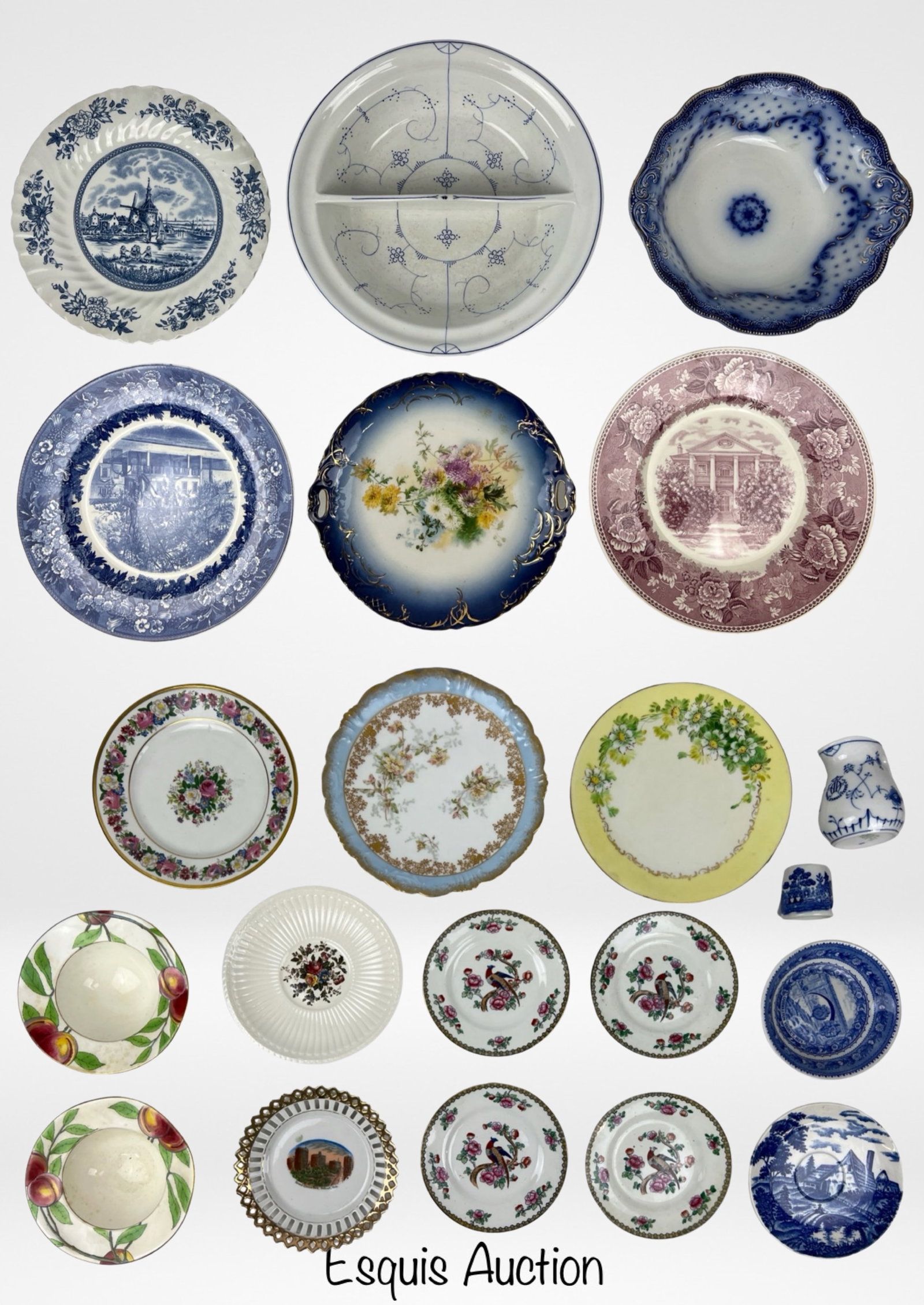 A Delightful Array of Fine Porcelain Plates: Step into the world of timeless elegance with this collection of antique and vintage fine porcelain plates. Crafted by renowned makers like Villeroy & Boch, Limoges, Wedgwood, B&G, and more, each plat