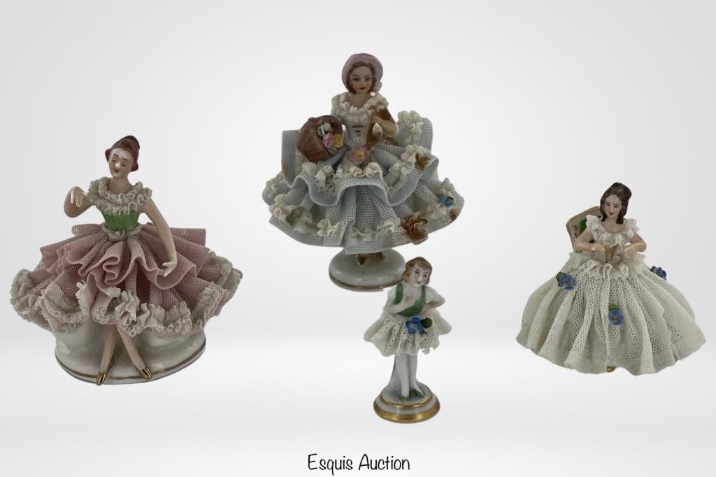 Four Vintage Dresden Lace Porcelain Figurines (1 of 4)