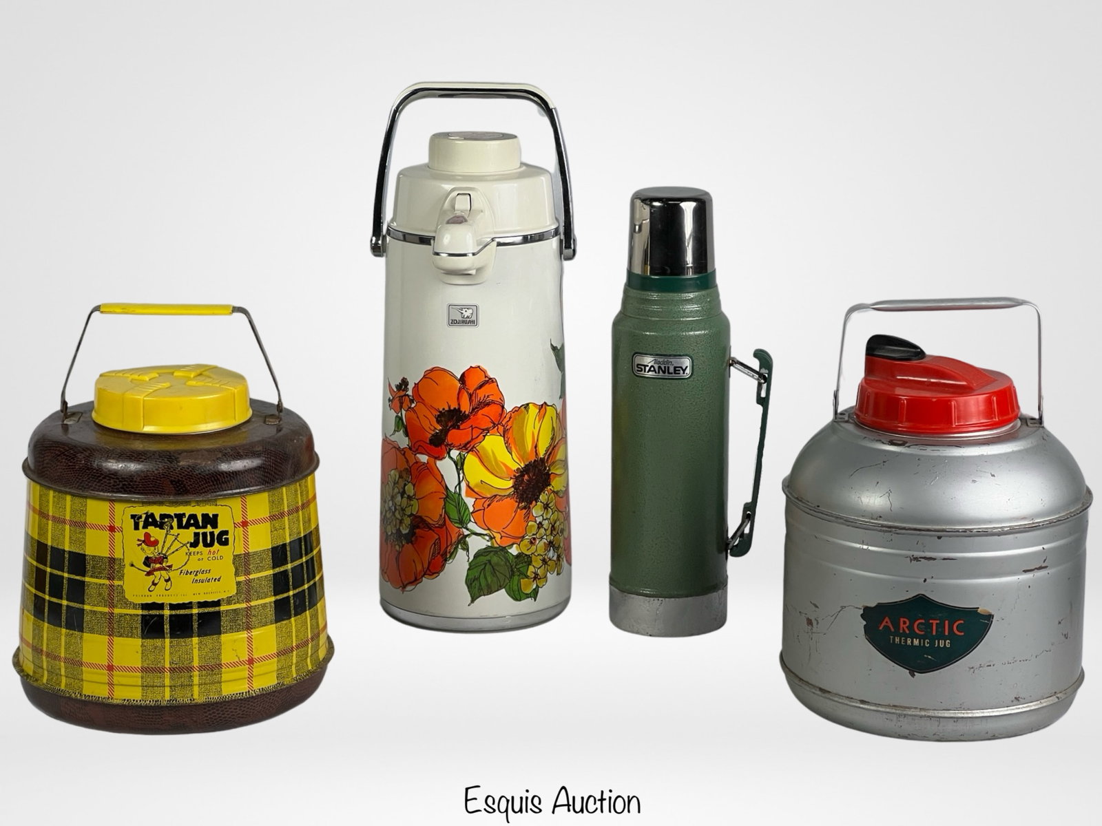 1950's-60's Insulated Jugs & Thermoses: 1950's Tartan Insulated Jug, 1950's Arctic Thermic Jug, 1960's Stanley Classic Legendary Thermos and 1980's Vintage Zojirushi Coffee Thermos Carafe