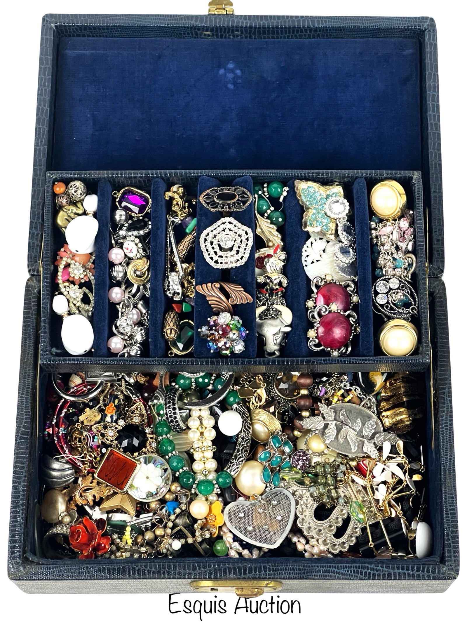 Vintage Jewelry Box full of Jewelry: Unlock the mystery of timeless elegance with this vintage jewelry box. Inside, you'll find a treasure trove of unsearched jewelry waiting to be discovered. From necklaces and bracelets to earrings, th