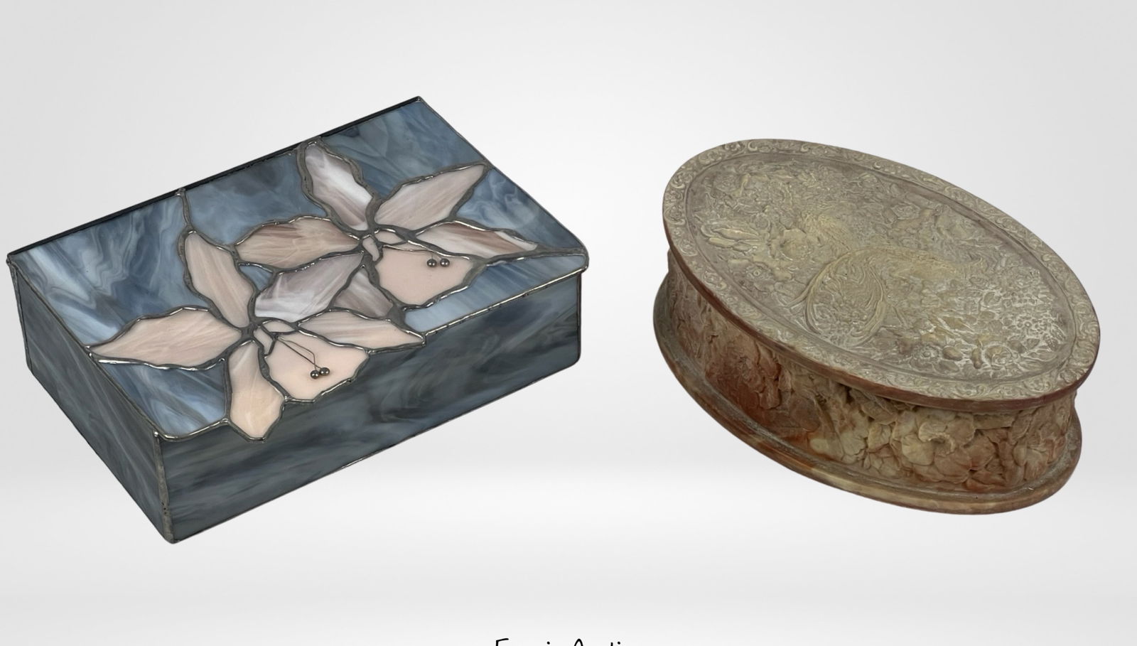 Two Vintage Jewelry Boxes- Slag Glass & Incolay (1 of 7)