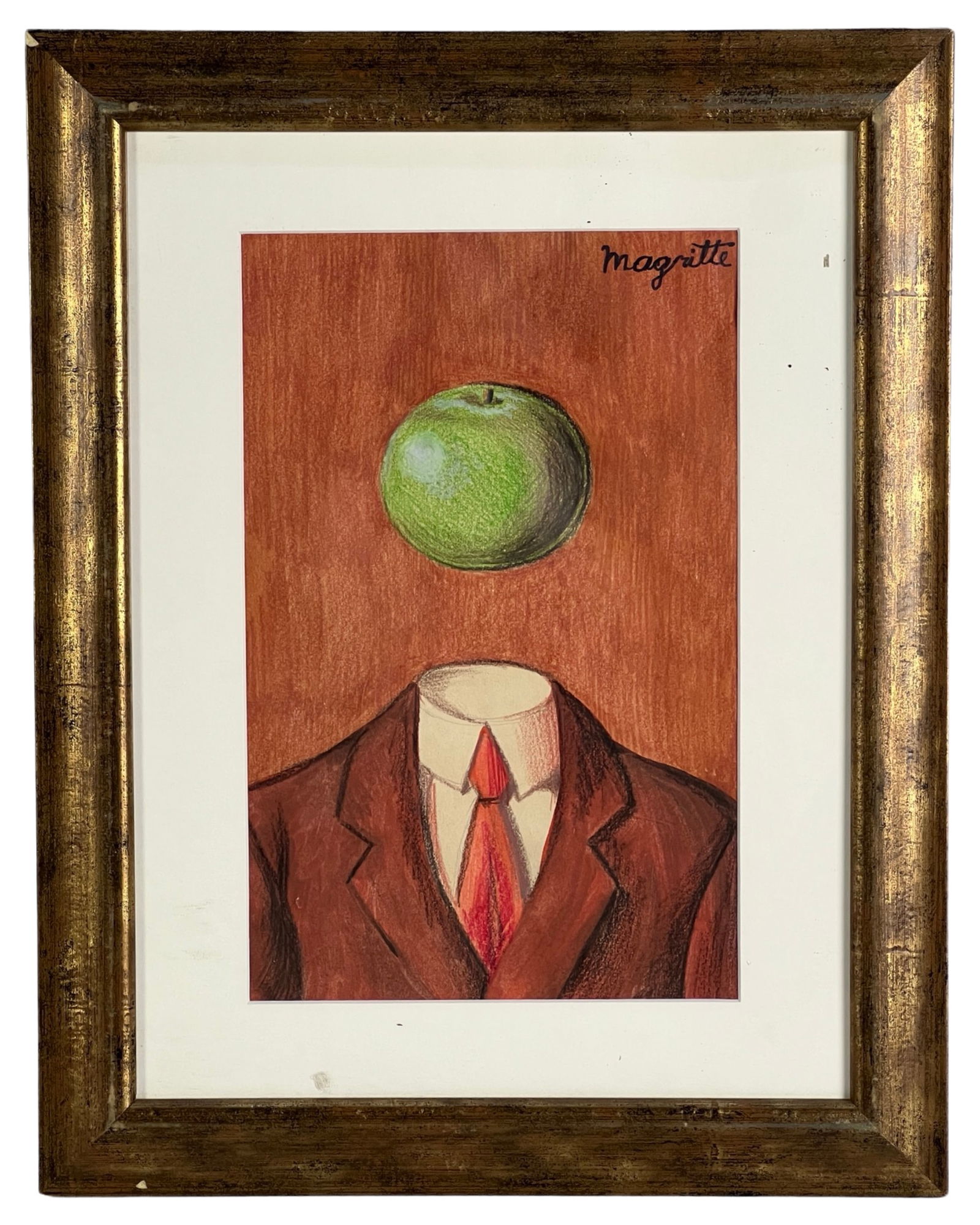 Rene Magritte's "Idee Apple Man" Pastel Drawing (1 of 4)