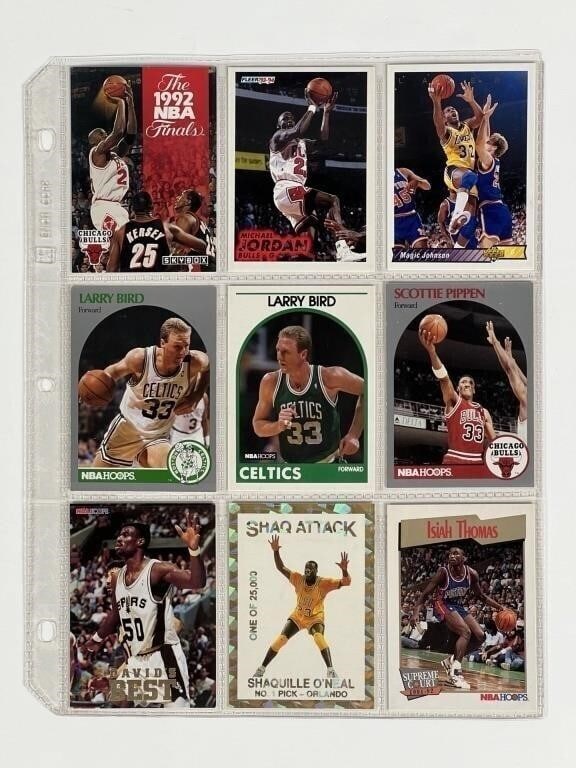 Early 90's NBA Legends Cards- Jordan, Magic, Bird: Lot of 9 Mint early 90's NBA Legends Cardsincluding 2 Jordan, 2 Bird, Magic and more