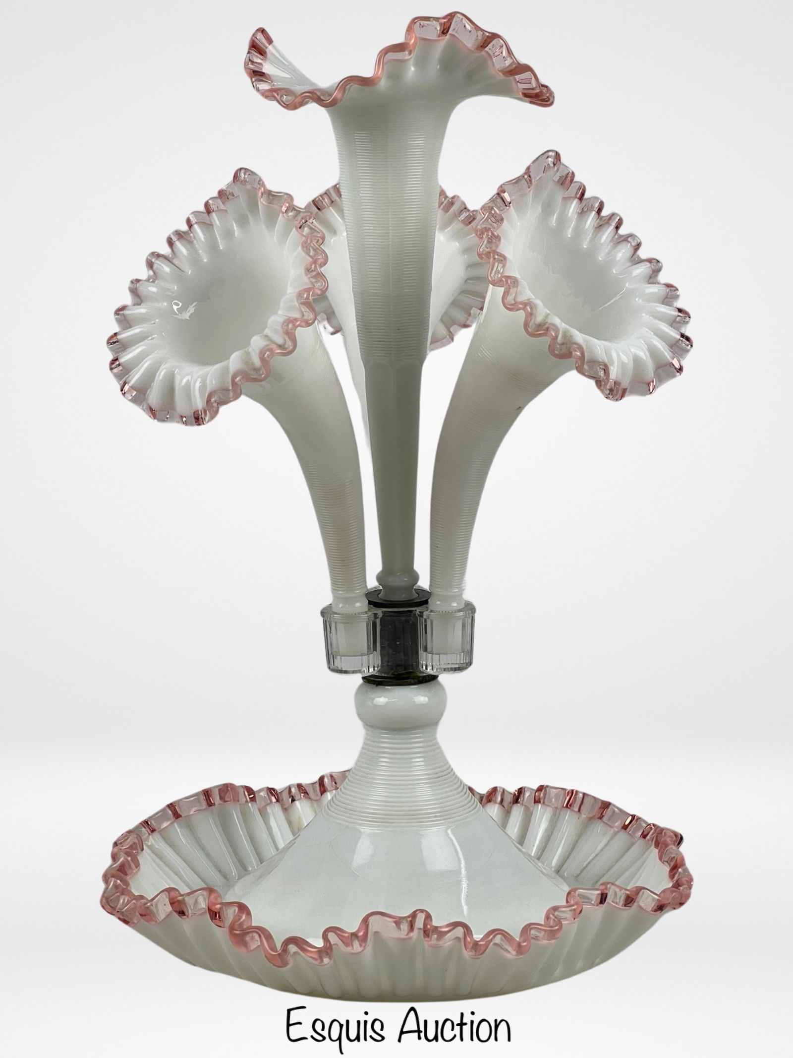 Vintage Fenton Glass Opalescent Rose Crest Epergne (1 of 5)