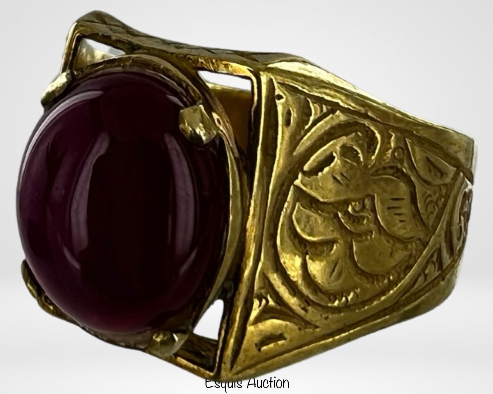 Sterling Silver & Red Cabochon Men's Ring (1 of 5)