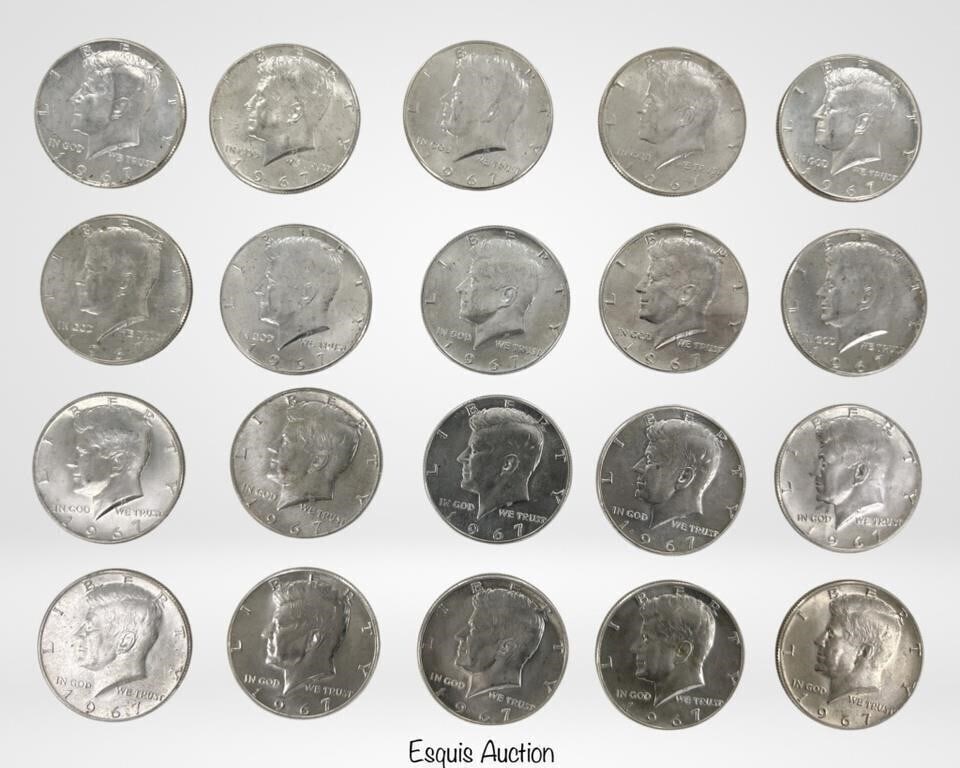 1967 US Silver Kennedy Half Dollar- Lot of 20 UNC (1 of 2)