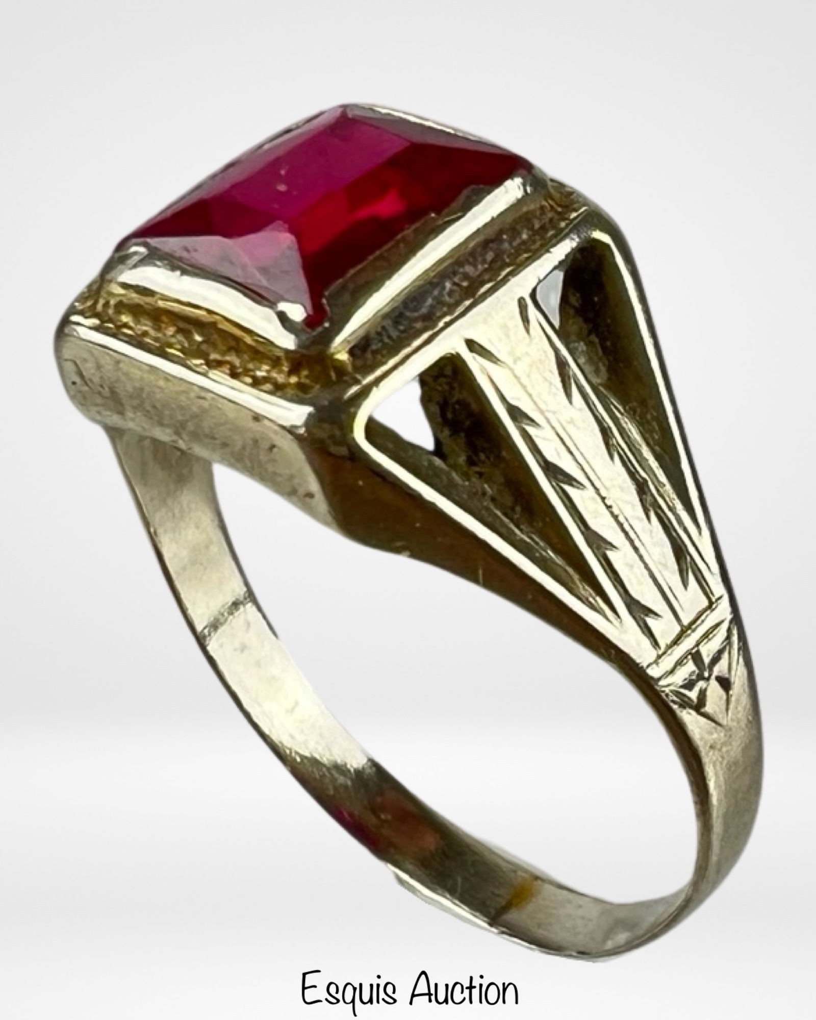 10k Gold Ring with emerald cut Red Ruby (1 of 4)