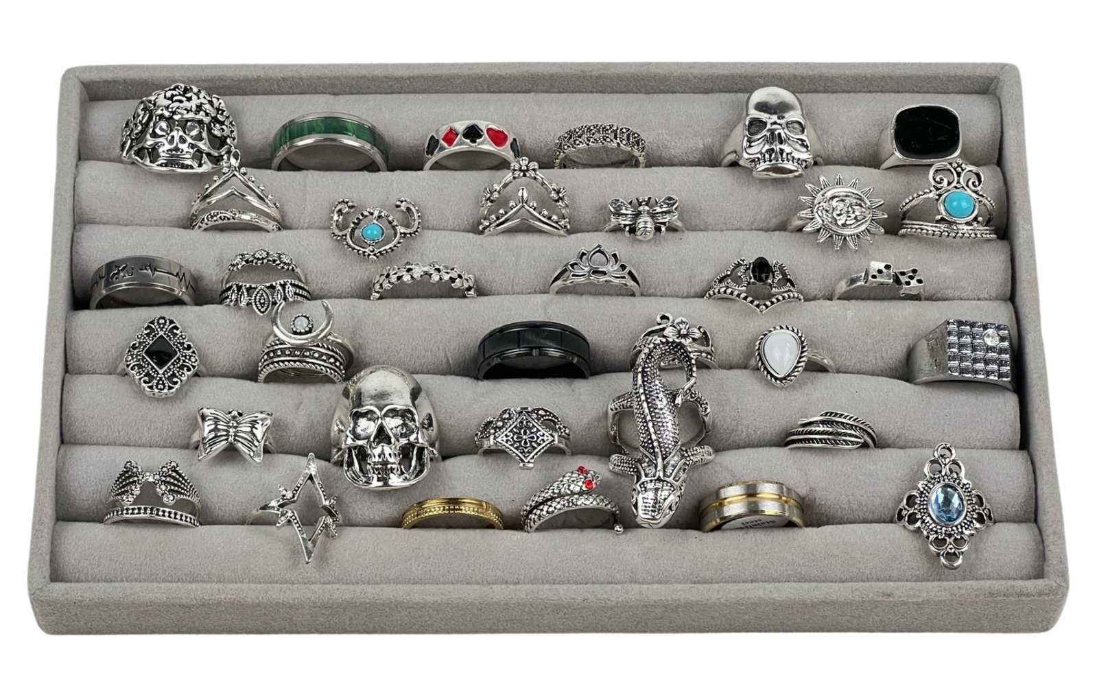 Assortment of Men's & Lady's Rings- Bike Scull Rin: Assortment of Men's & Lady's Rings including Biker Scull & Fantasy Rings. Tray is not included.