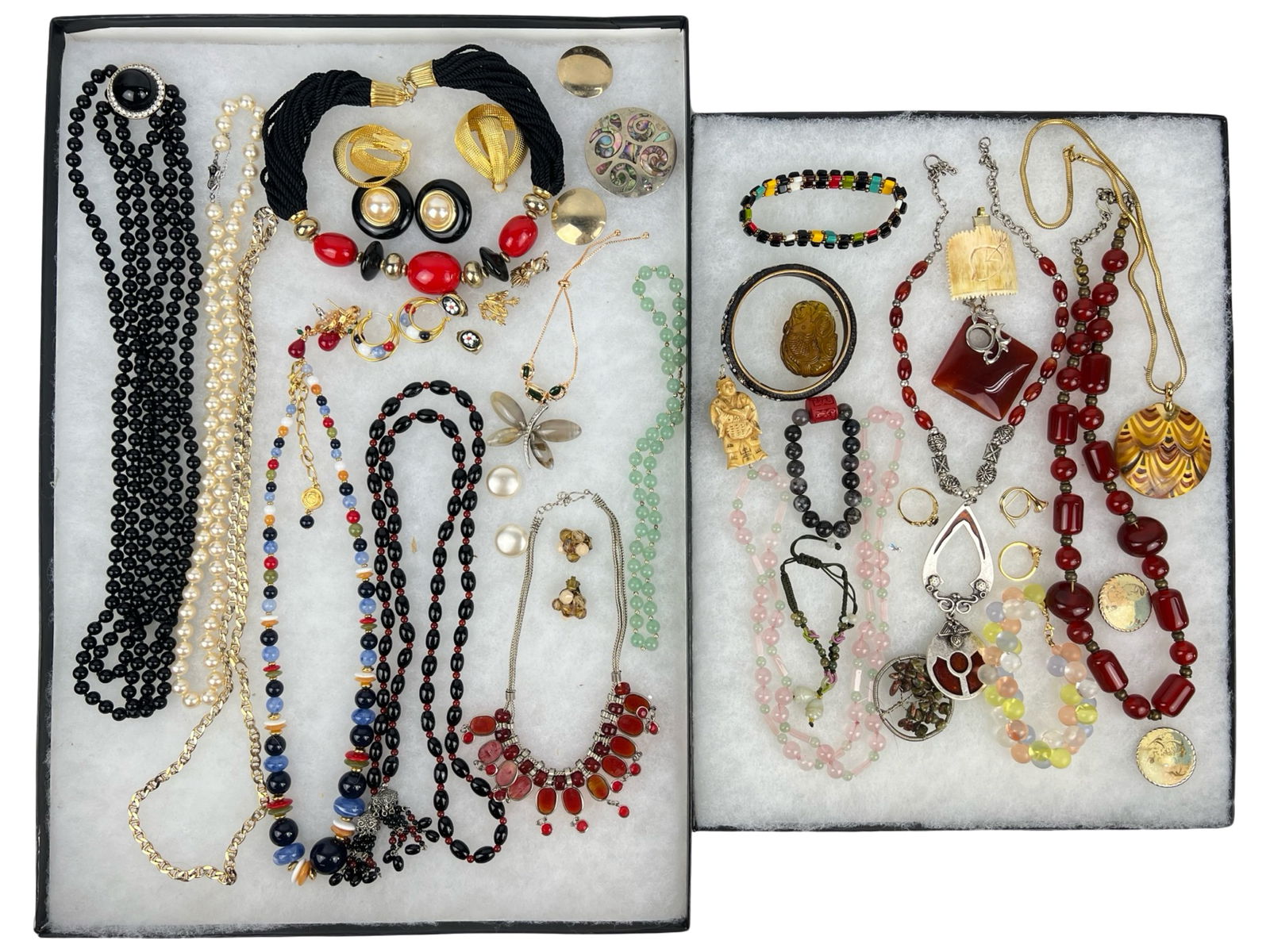 Assortment of Vintage Jewelry- Carved Stones, Nets (1 of 3)