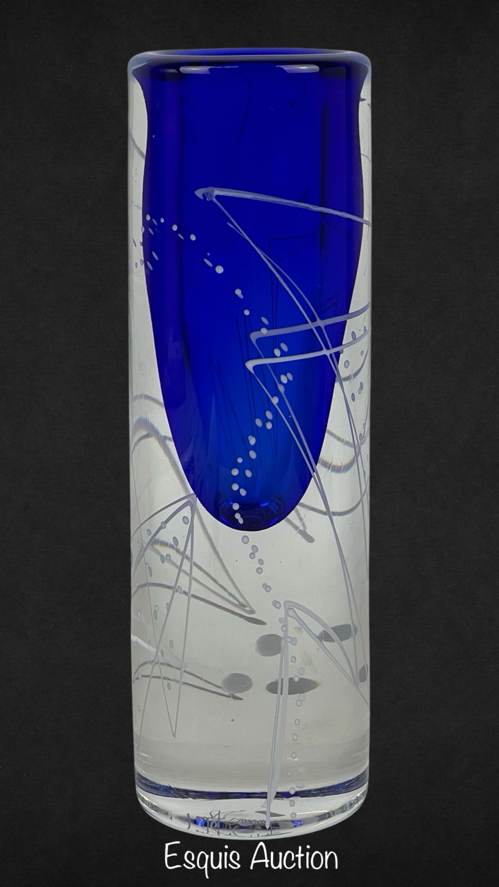 Mark Sudduth Signed Art Glass Blue Lines Vase (1 of 6)