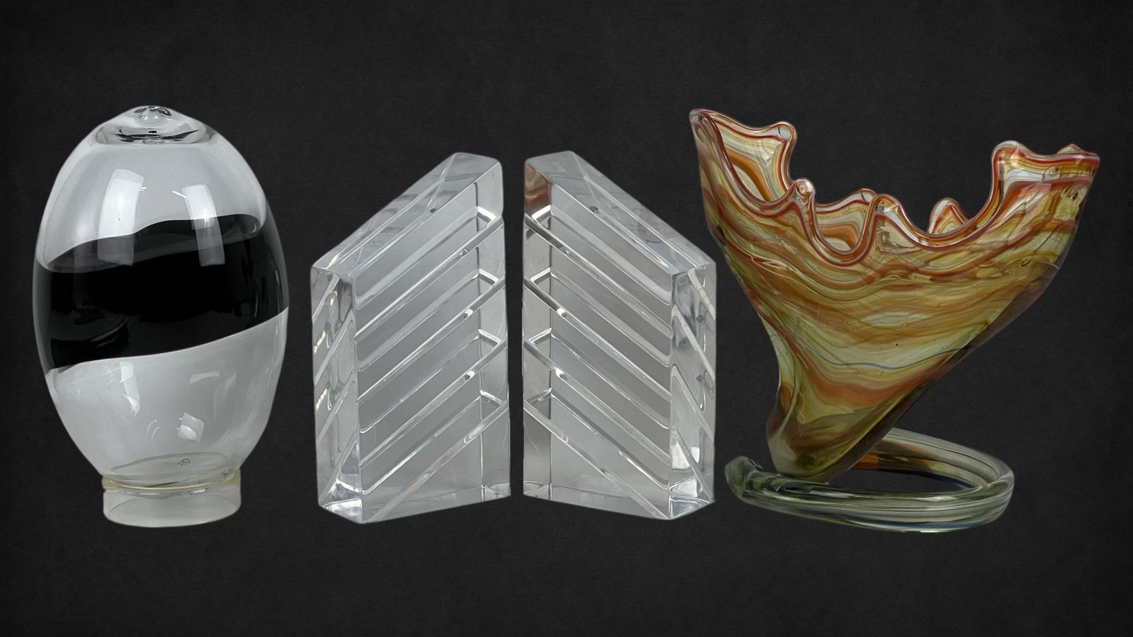 Art Glass & Lucite MCM Egg, Vase & Bookends (1 of 5)