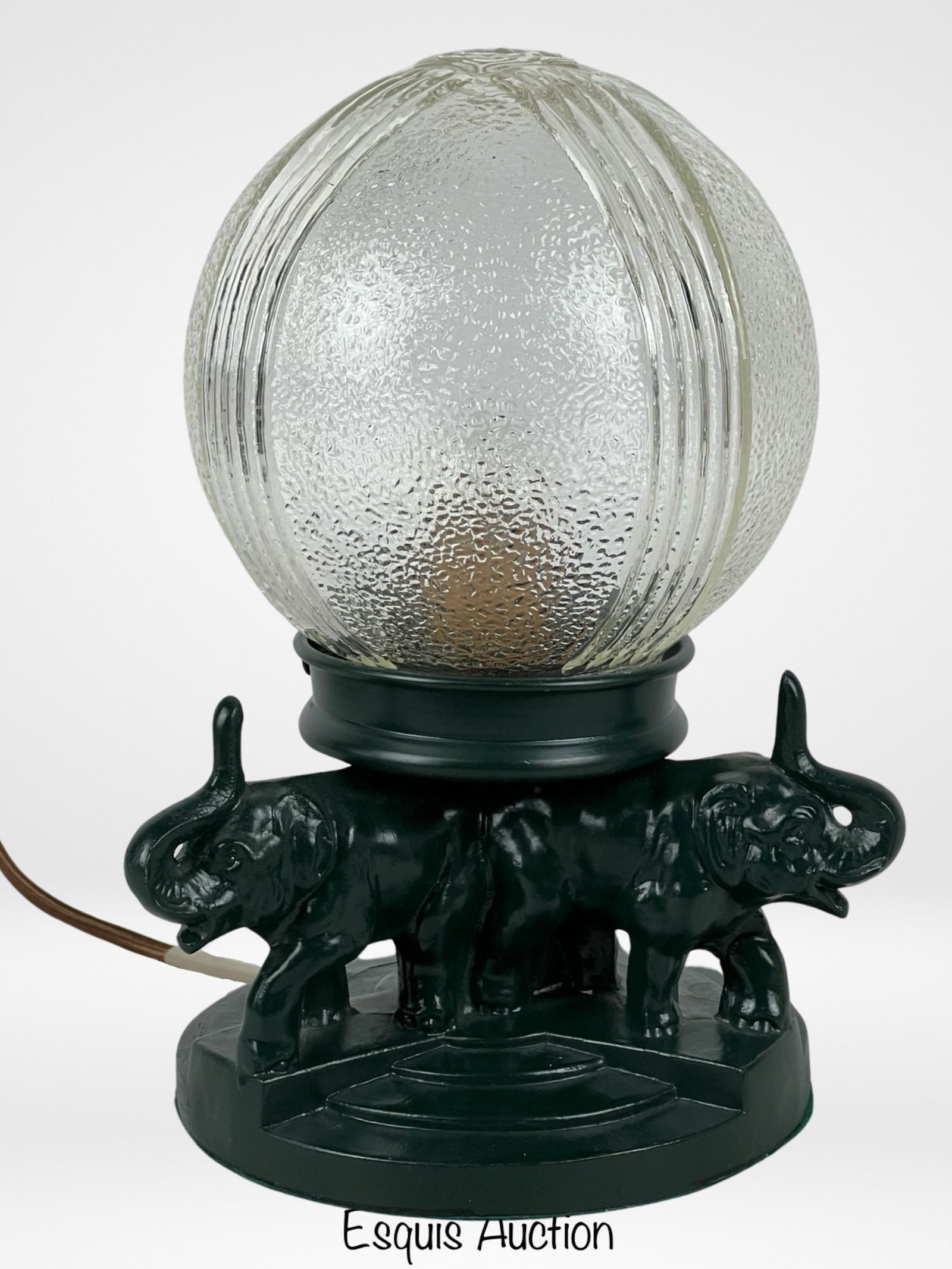 Vintage Art Deco Elephants Lamp w/ Matte Globe Sha (1 of 4)