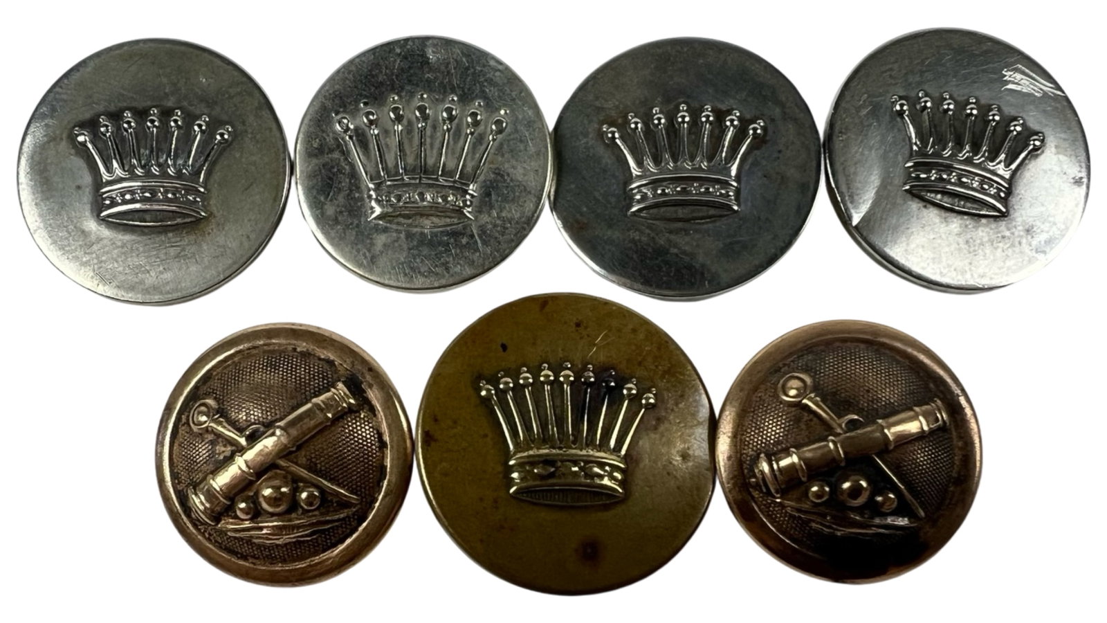 1890's Austro-Hungarian Military Crown Buttons: c.1890s-1910 Austro-Hungarian Crown Military Uniform Buttons and same period Artillery Buttons- unknown origin.