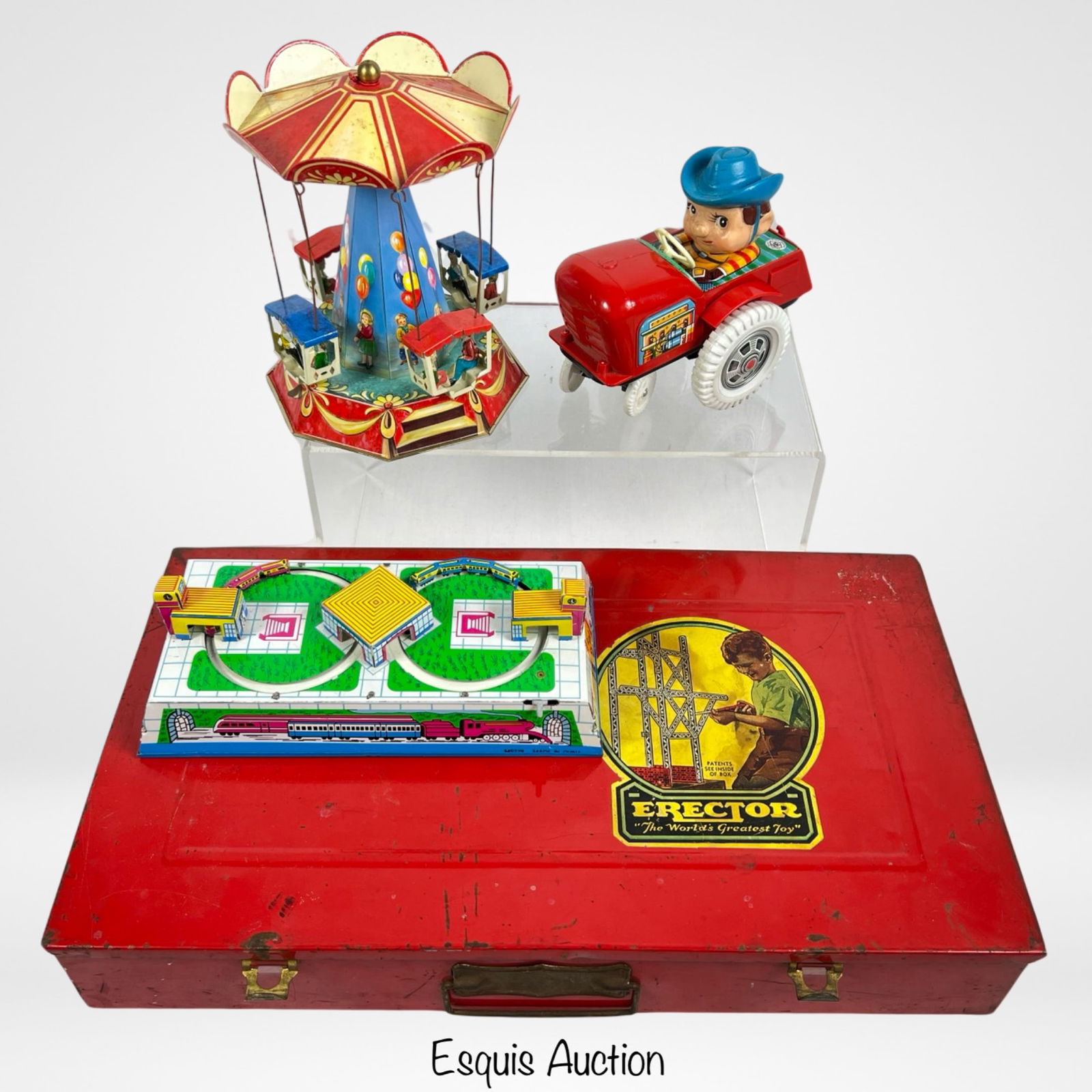 Vintage Erector Set, Tin Litho Carousel & Car (1 of 4)