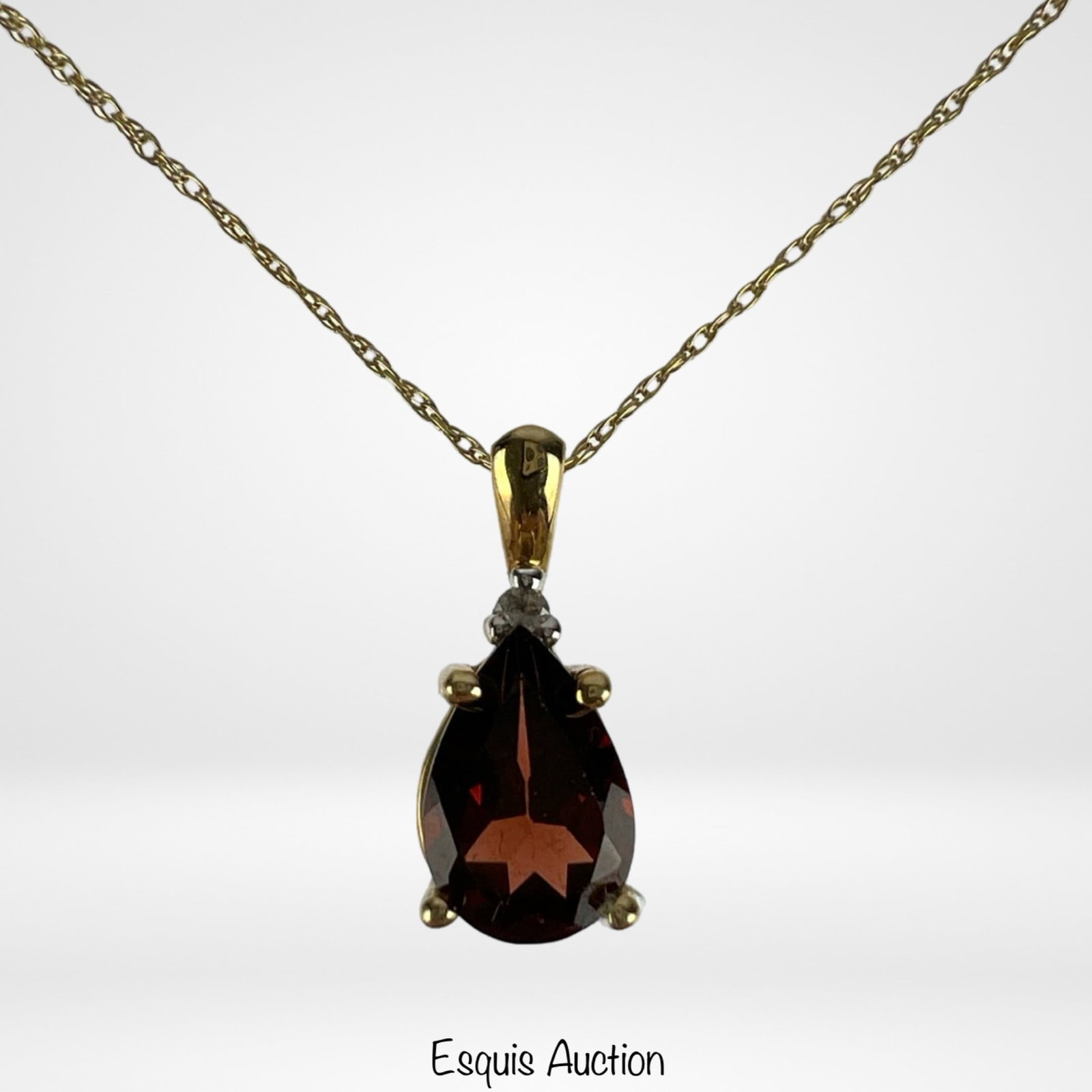 10k Gold Chain necklace with Garnet Pendant: 10k Yellow Gold Lady's Chain Necklace with 10k Yellow Gold & Garnet Pendant. Necklace is 19" long.