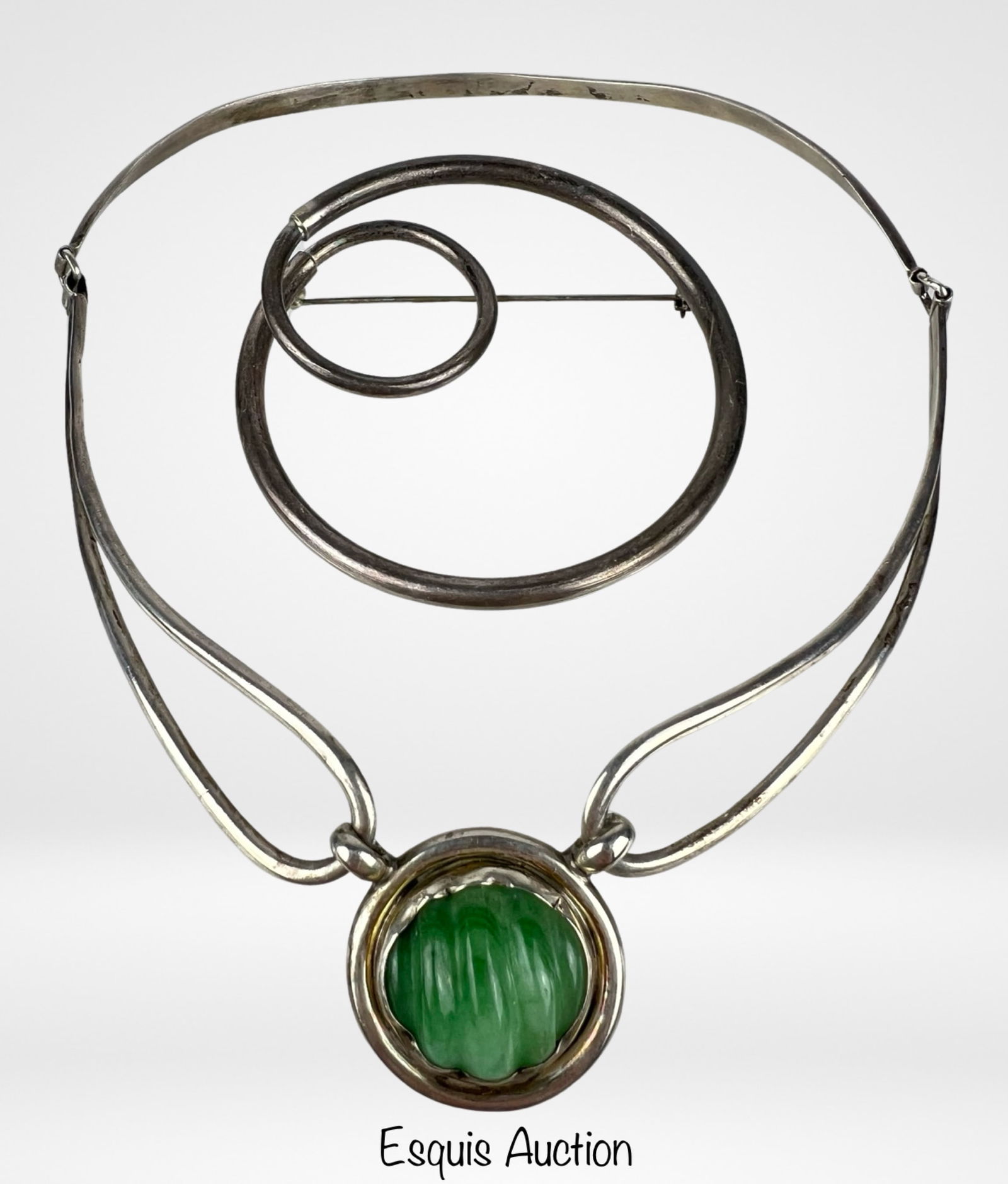 Modernist Sterling Silver Choker Necklace & Brooch (1 of 5)