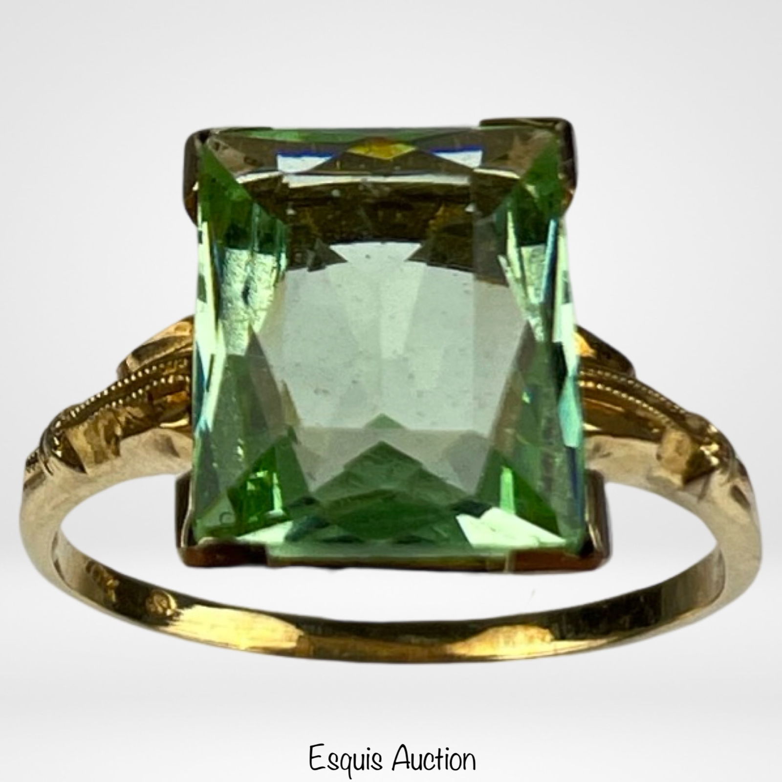Victorian Emerald Cut Peridot Ring in 10K Gold (1 of 5)