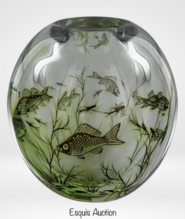 Orrefors Graal Round Fish Vase by Edward Hald (1 of 6)
