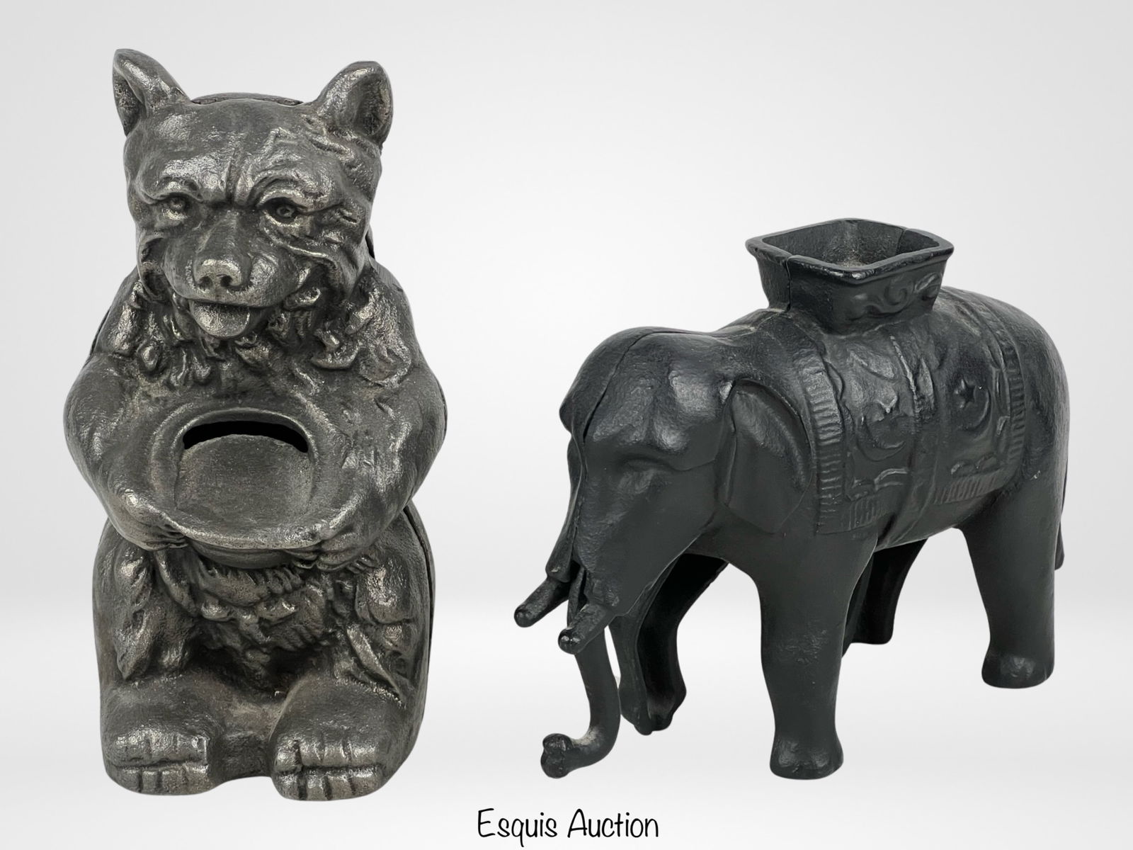 Vintage Cast Iron Bear and Elephant Coin Banks (1 of 3)