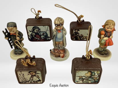 Hummel Goebel Porcelain Figurines & Music Boxes: Lot of 3 Hummel Figurines including "Doctor", "School Girl" and "Chimney SweeP'. Come with Four Pull String Music Boxes. All are in good condition.