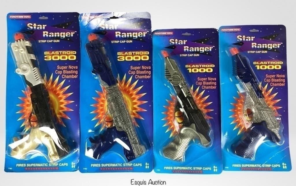 Tootsie Toy Star Ranger Blastroid Strip Cap Guns: Vintage Tootsie Toy Star Ranger Blastroid Strip Cap Guns. Two Blastroid 3000 and two Blastroid 1000. New in original packages.