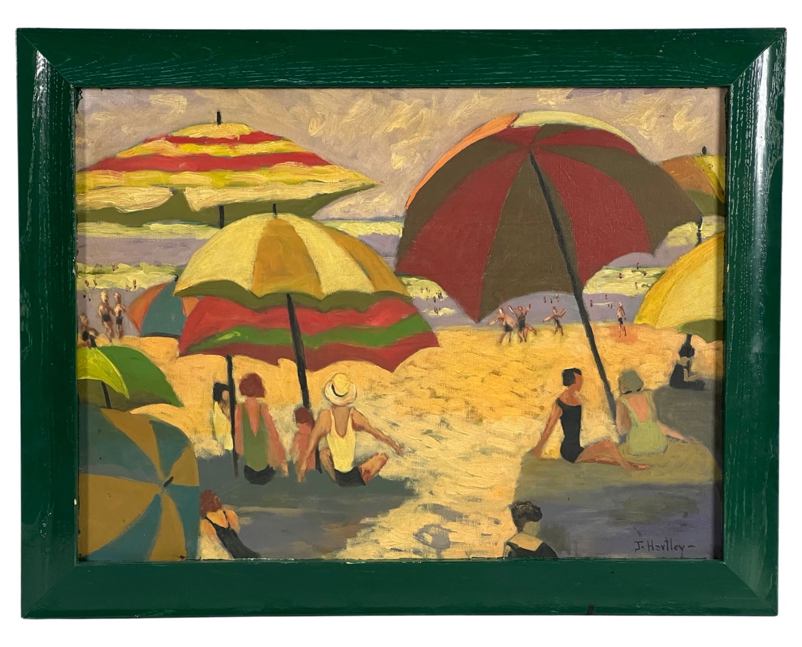 J. Hartley- At the Beach 1920's Oil Painting (1 of 3)