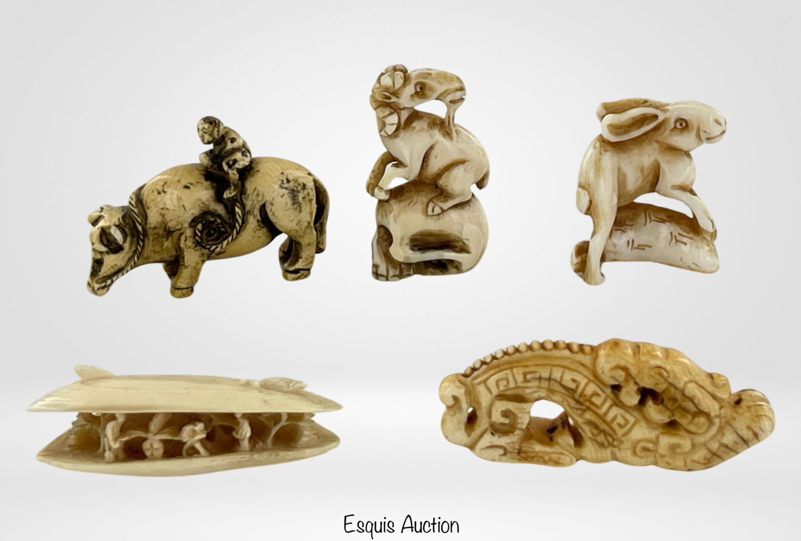 Group of Vintage Japanese Netsuke Carved Figures (1 of 4)