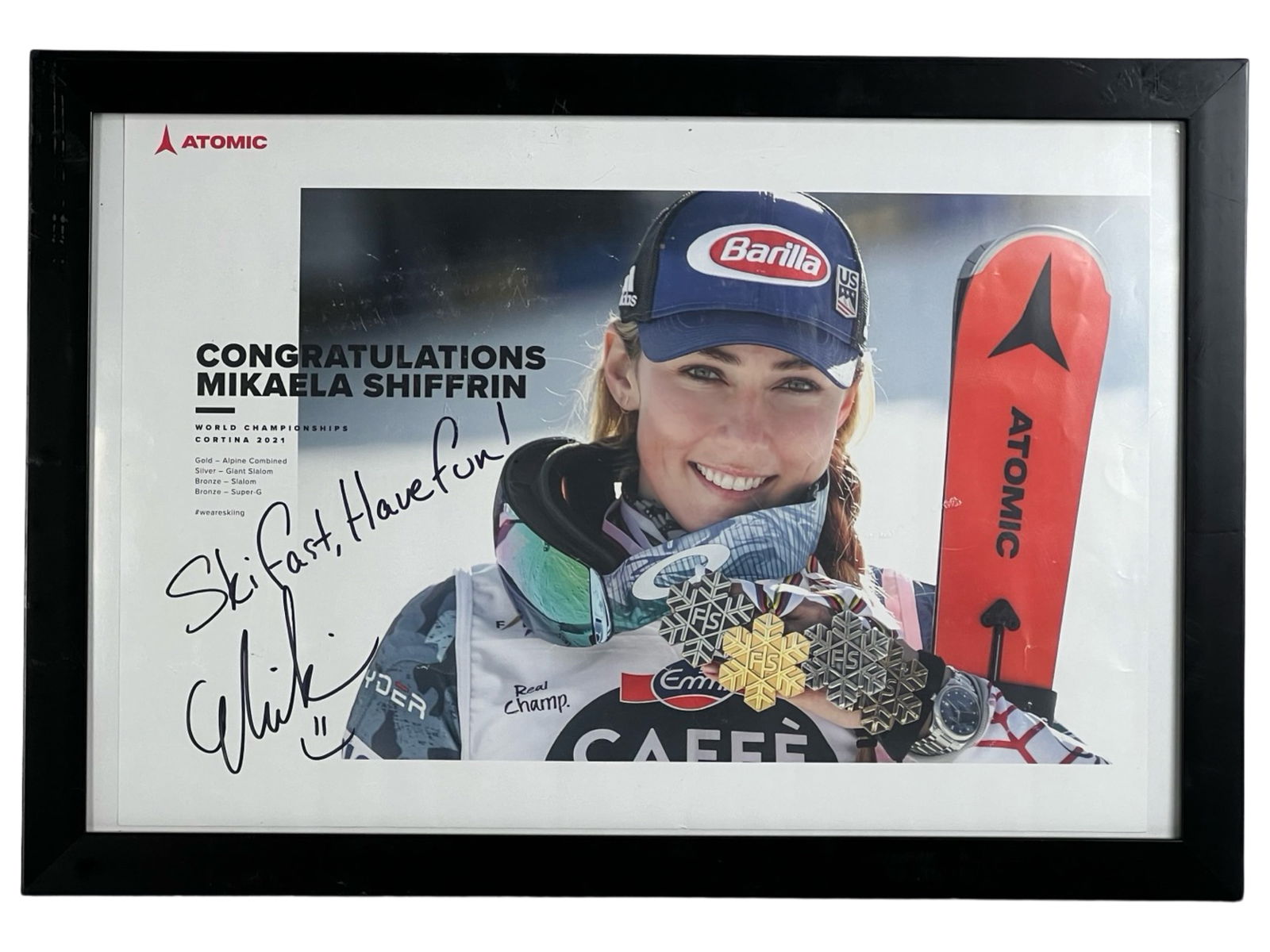 Mikaela Shiffrin Autographed Atomic Sky Poster (1 of 2)