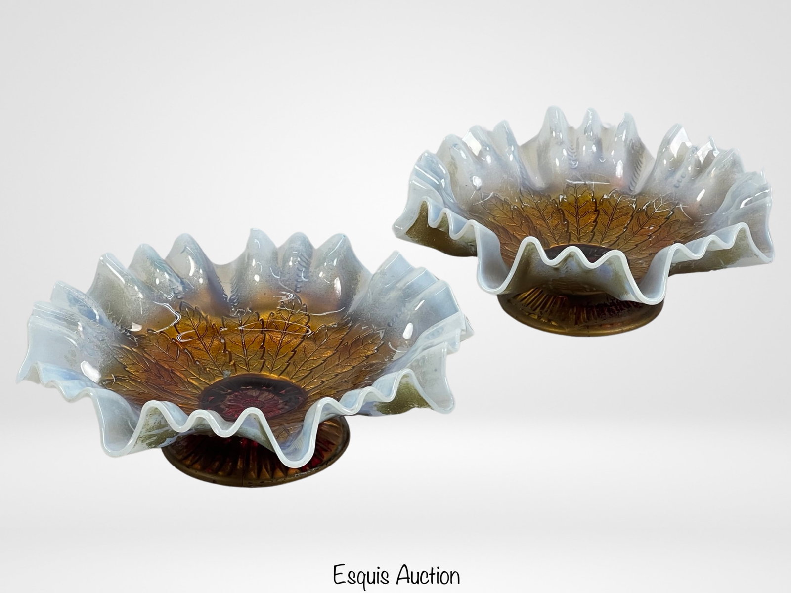 1930's Northwood "Leaf & Beads" Goofus Glass Bowls (1 of 5)