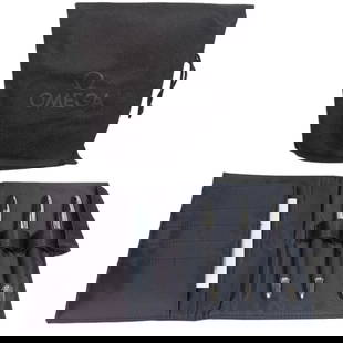 OMEGA Watch Notebook Journal Padfolio & 3 Pens: OMEGA Watch Notebook Journal Padfolio & 3 Omega Pens Chrome + Dust Bag.Size 7x5.Good Condition!!!