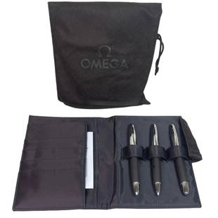 OMEGA Watch Notebook Journal Padfolio & 3 Pens: OMEGA Watch Notebook Journal Padfolio & 3 Omega Pens Chrome + Dust Bag.Size 7x5.Good Condition!!!