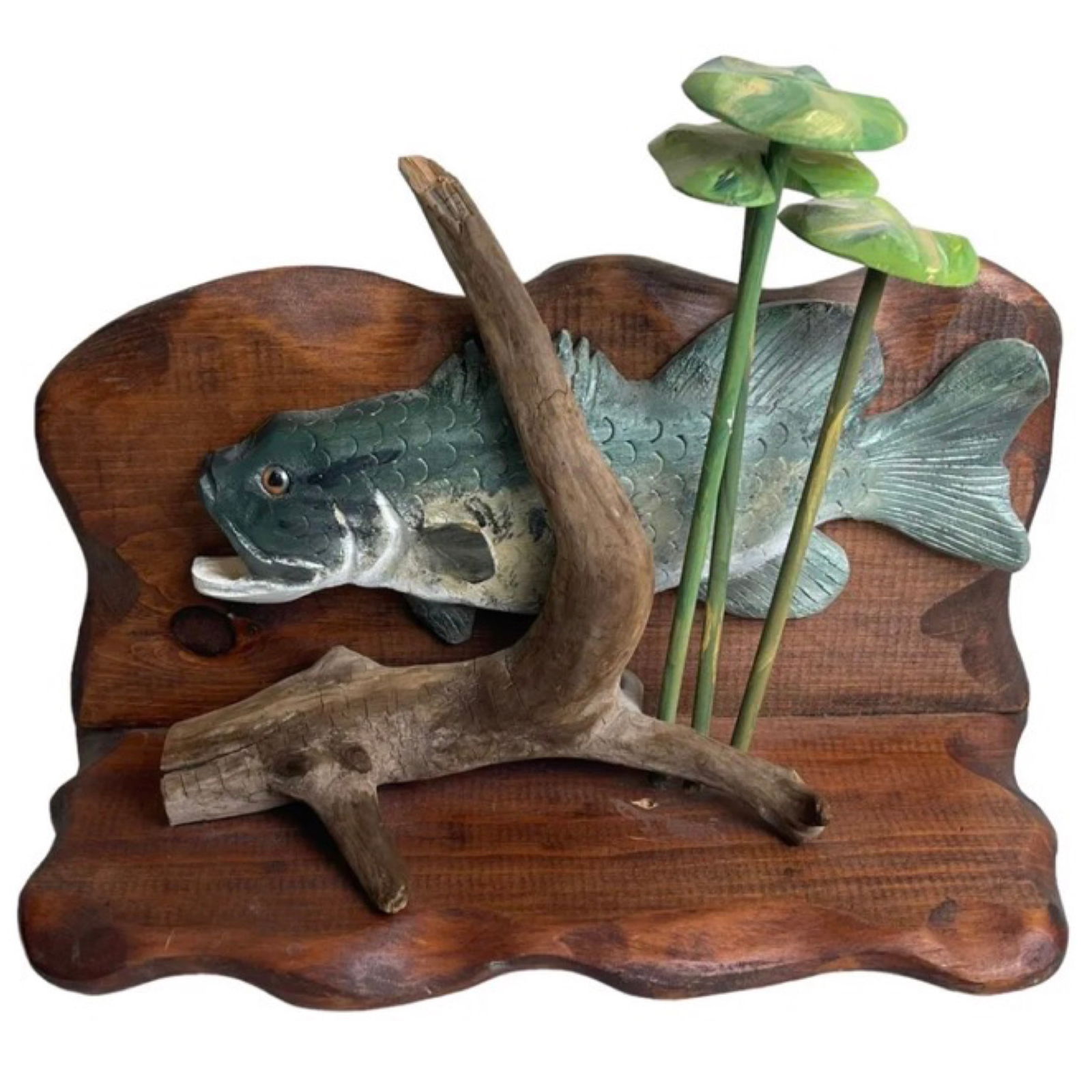 Hand Carved Wooden Folk Art Fish Sculpture (1 of 3)