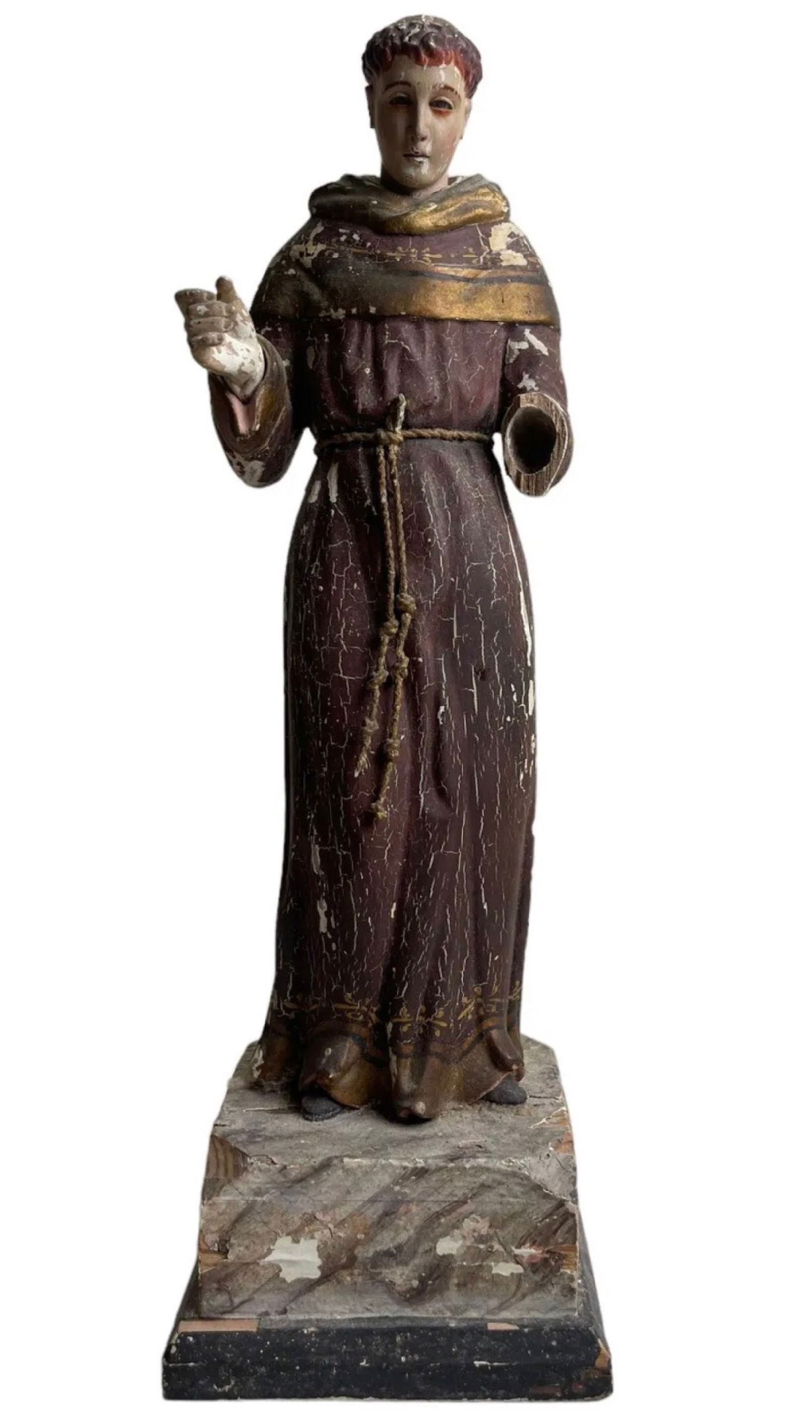 19th.C Hand Carved Wood Sculpture St. Francis (1 of 12)