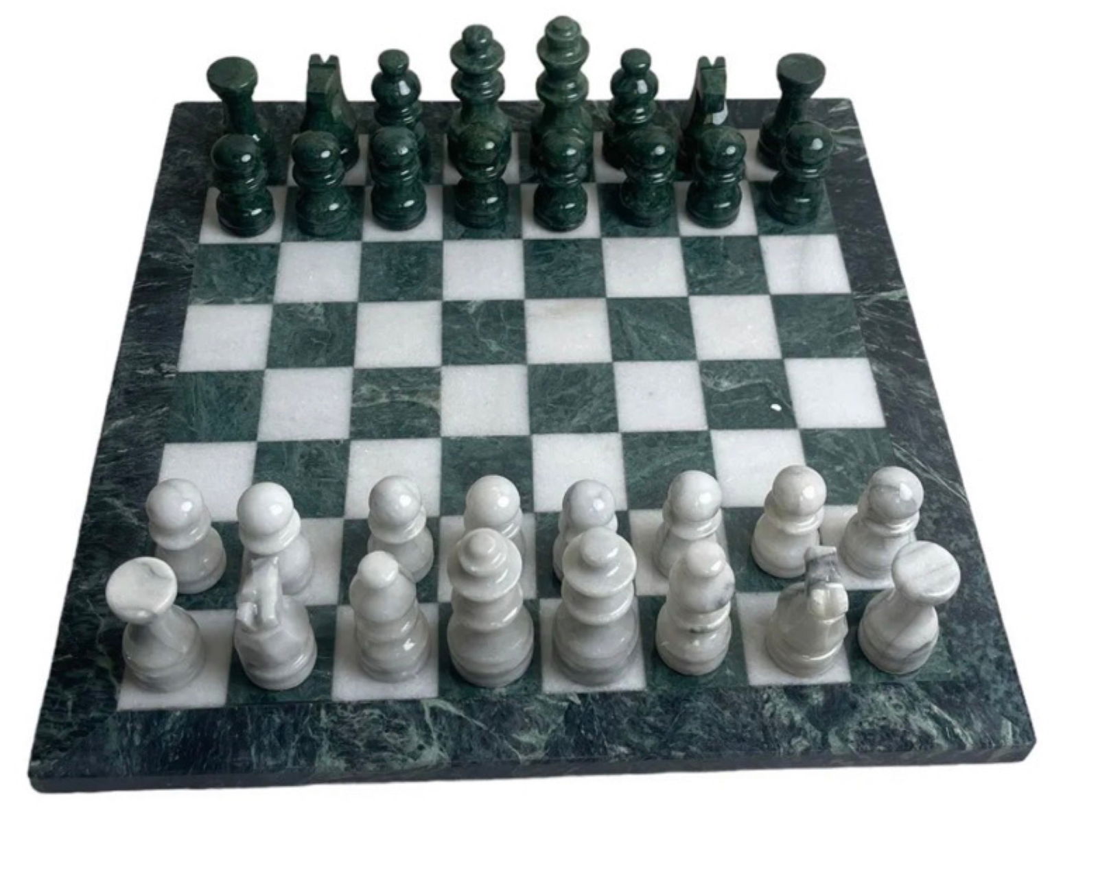 Marble Stone Vintage Chess Board Green and White (1 of 7)