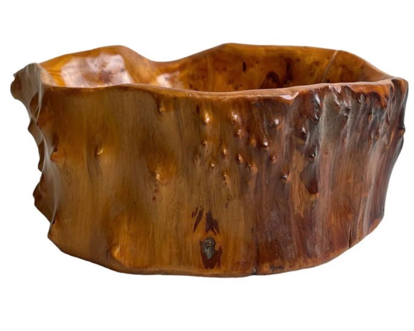 Vintage Burlwood Bowl Live Edge Carved Signed (1 of 7)