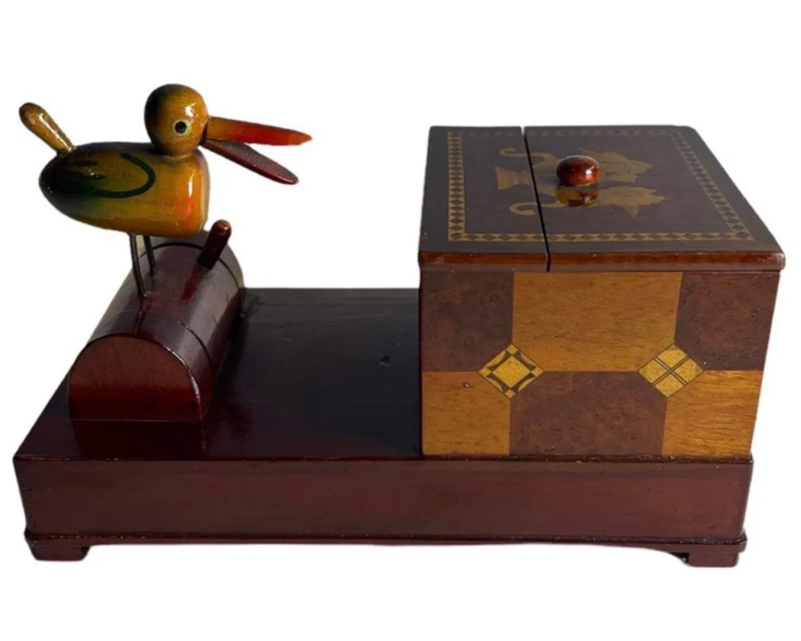 Vintage Cigarette Dispenser Inlaid Wood Bird Case (1 of 6)