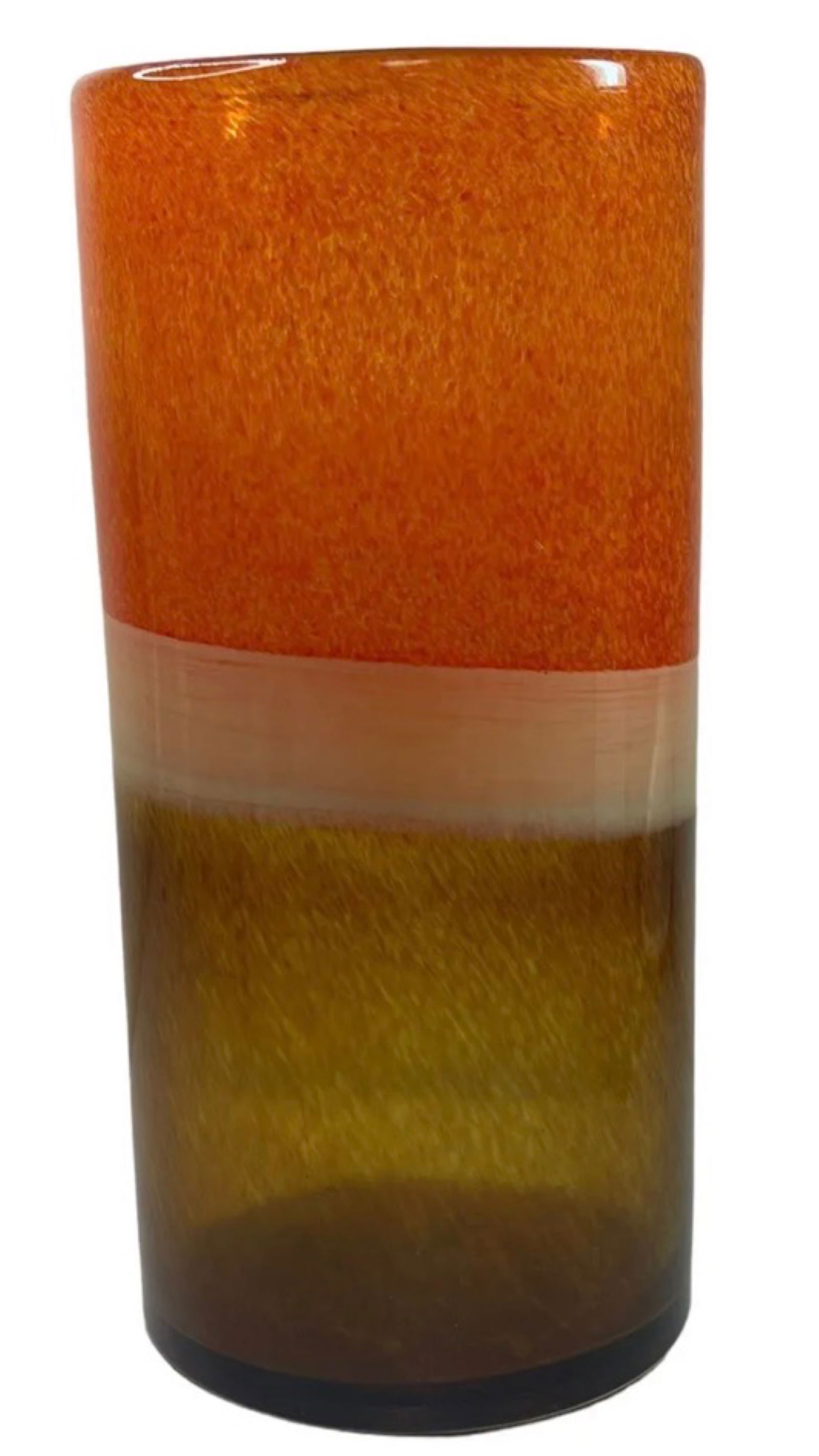 MCM Bright Orange Stripe Glass Cylinder Vase: Mid-Century Modern Bright Orange Stripe Glass Cylinder Vase.Good Condition,Size 12,5 x5,5 Inches