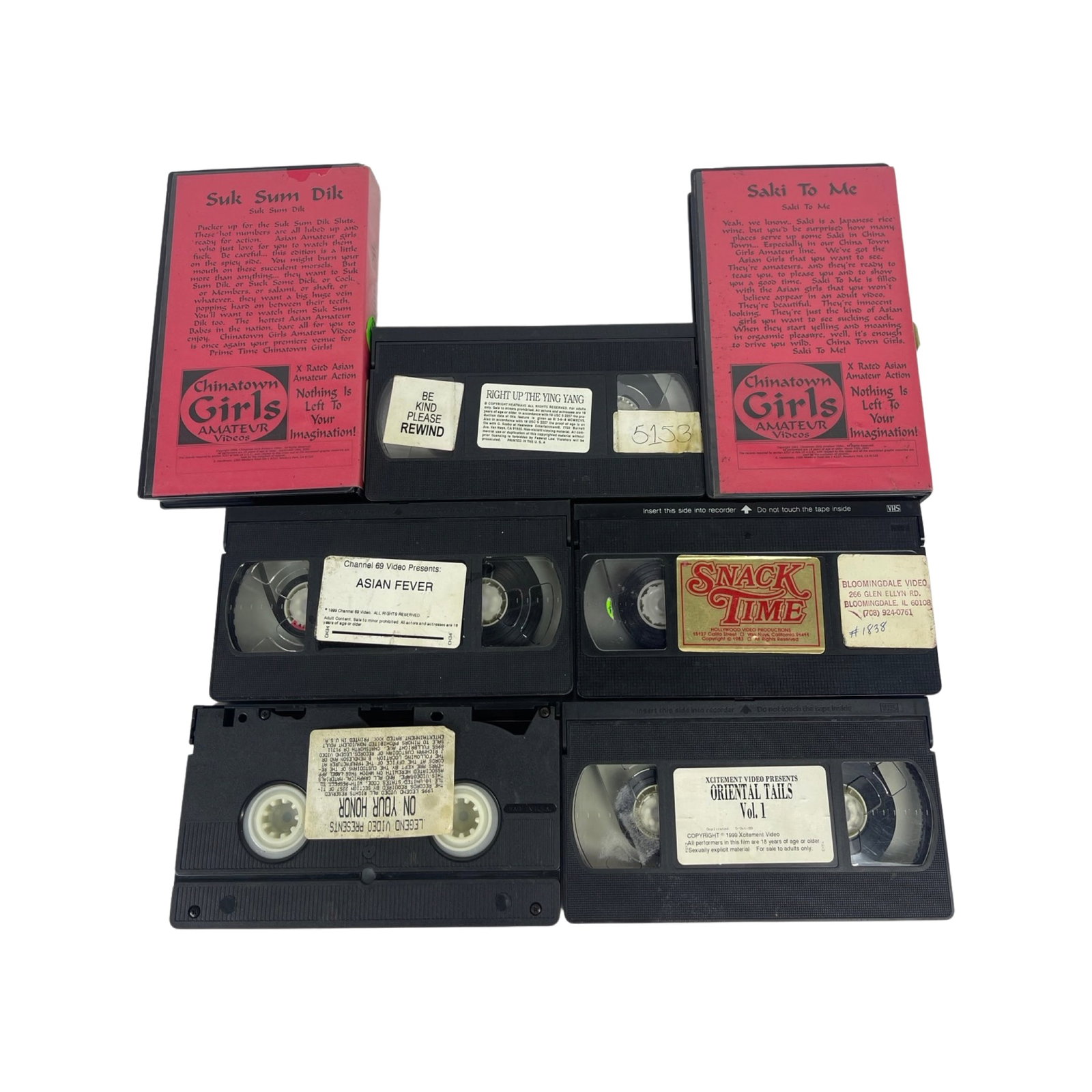 Vintage Lot Of 7 Adult Girl Amateur XXX VHS Tape: Vintage Lot Of 7 Adult Girl Amateur XXX VHS Tape Movies Chinatown Girls,Saki To Me,Snack Time,Asian Fever,Oriental Tails,Ying YangGood Condition!!!
