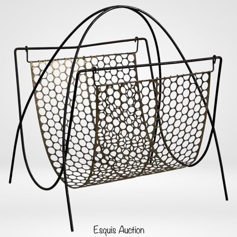 1950's MCM Atomic Era Metal Mesh Magazine Rack (1 of 3)