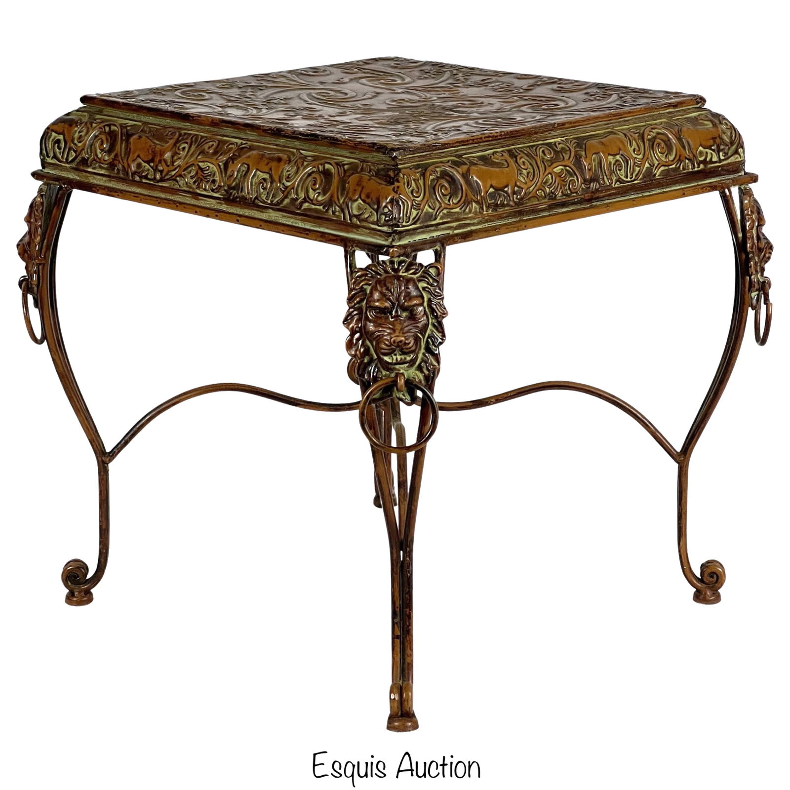 Vintage Metal Side Table with Ornate Lions Heads (1 of 4)