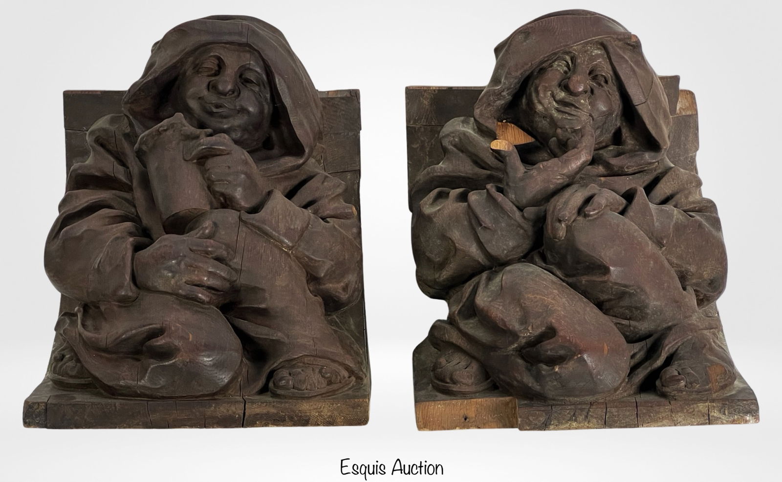 Large Antique Wood Carved Monk Architectural Sculs (1 of 4)