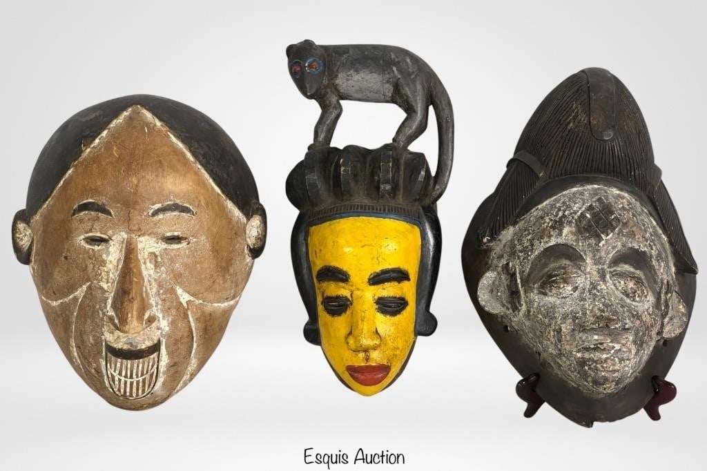 Wood Carved African Tribal Masks- Pounou Punu, Igb (1 of 6)
