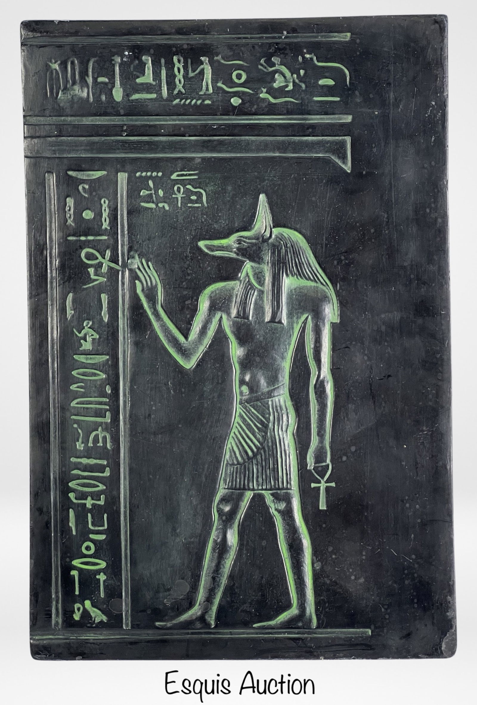 Majestic Anubis: Egyptian Bas-Relief Plaque (1 of 2)