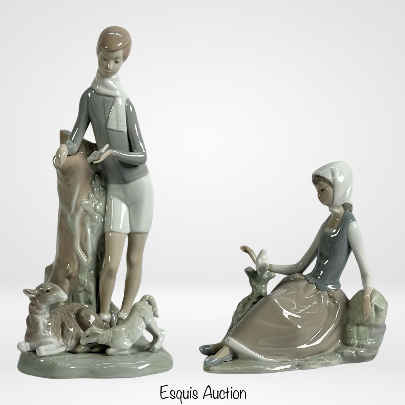 Lladro Porcelain Figurines- Boy with Lambs & Girl (1 of 5)