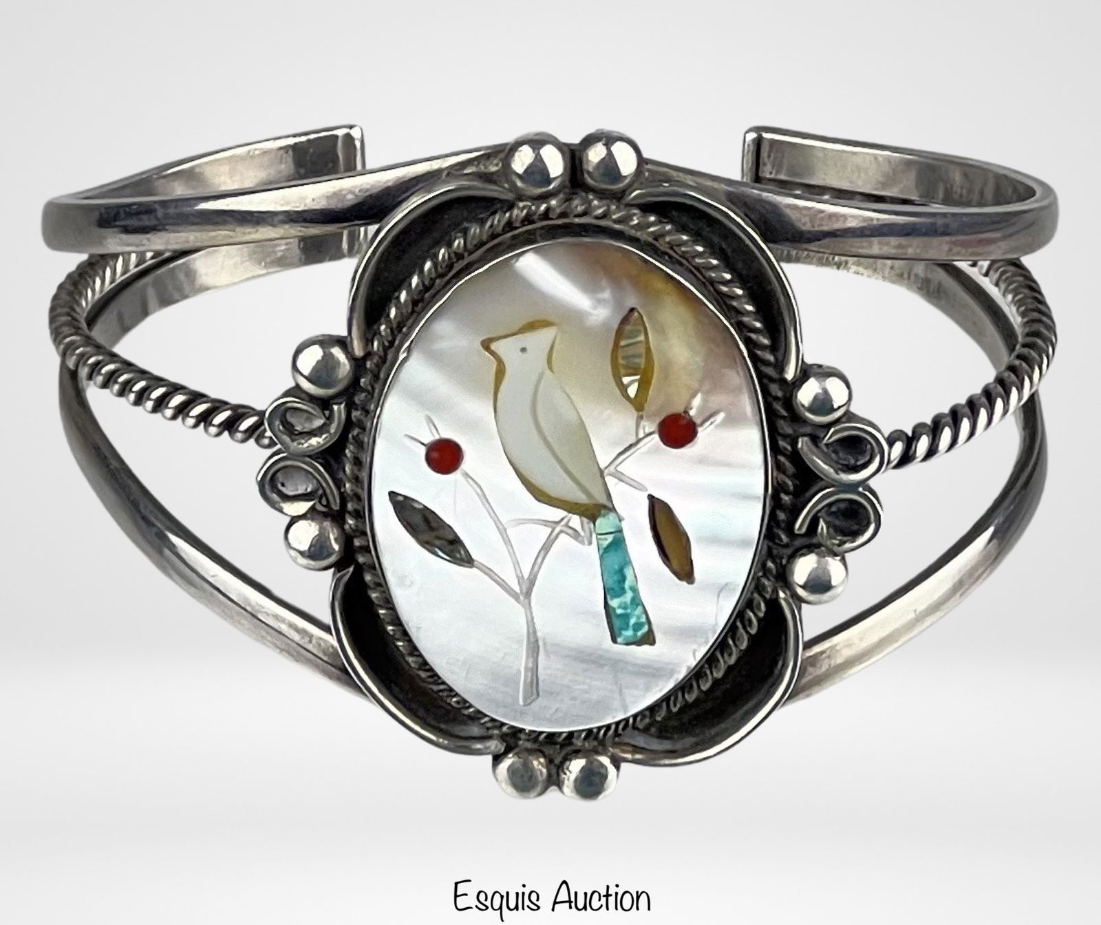 Zuni Sterling Silver Multi-Stone Inlaid Bracelet (1 of 4)
