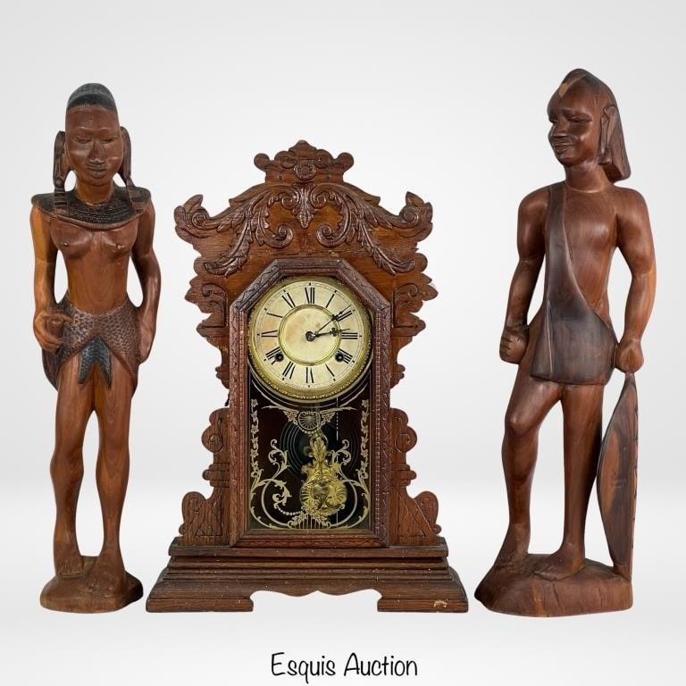 Antique Waterbury Gingerbread Clock & African Stat (1 of 5)