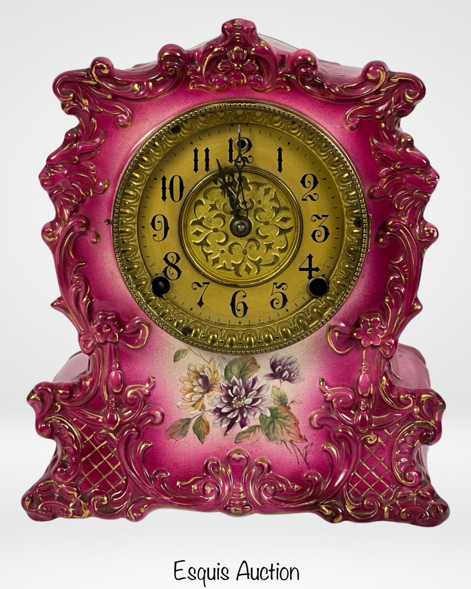 WM.L. Gilbert Hand-Painted Porcelain Mantle Clock (1 of 4)