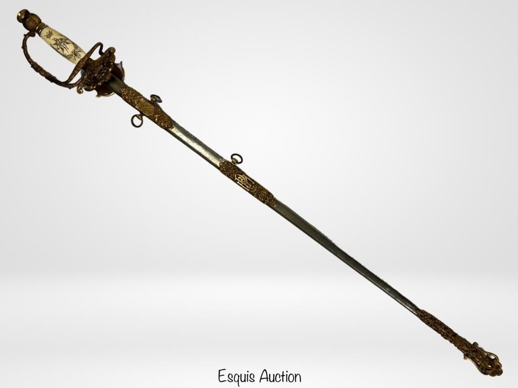 1800's Masonic Patriarch Militant Lodge Sword: Step back in time with this beautifully adorned Order of Odd Fellows Patriarch Militant Lodge Sword from the late 1800s. Its ornate design, featuring an iv**y handle, is a testament to the craftsmansh