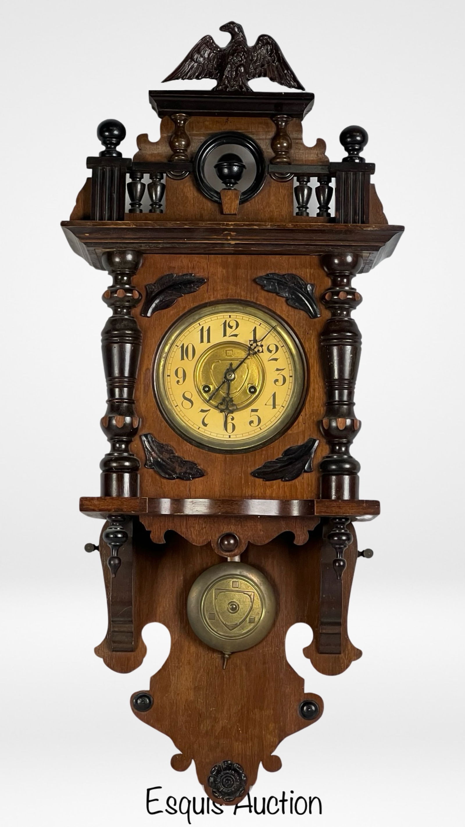 Vintage Junghans Wood Carved Wall Clock w/ Eagle (1 of 4)