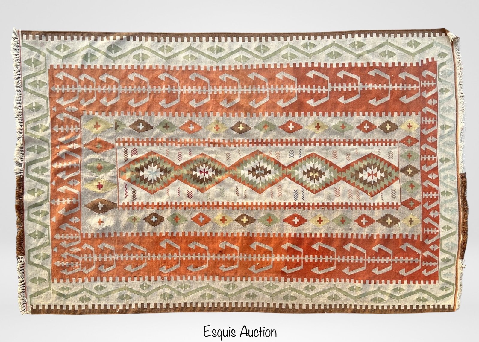 Vintage Turkish Sahserhali Kilim Area Rug: Vintage Sahserhali Turkish Hand Made Kilim Area Rug. 122" x 80".